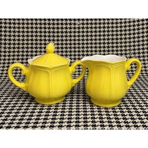 Retro VTG Lemon Yellow Creamer/Sugar Bowl Set Federalist Ironstone Slight Craze‎